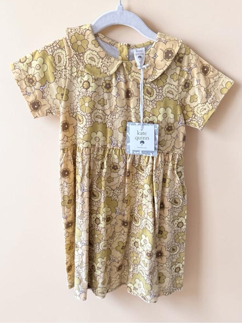 Kate Quinn-Midcentury Floral-Peterpan collared s/s cotton toddler dress-NEW-4T
